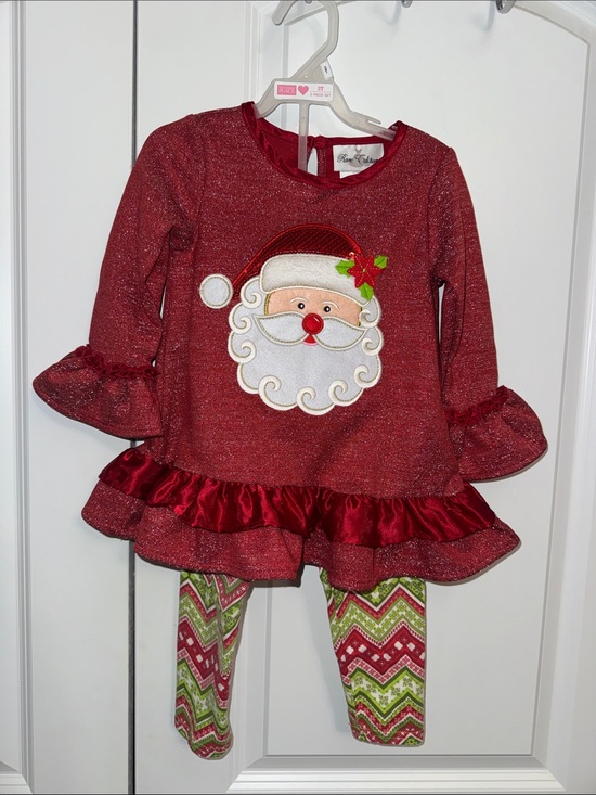 Rare Editions Other - Rare Editions Red Glitter Santa Tunic with Holiday Leggings